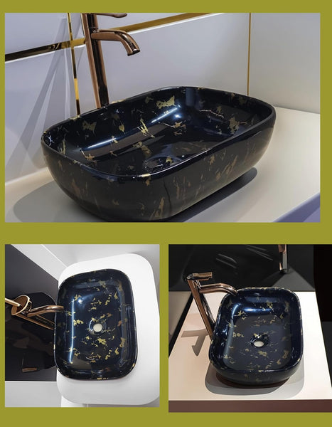 Zoyo Cera Art Rectangular Designer Ceramic Wash Basin / (Inch 18 x 13 x 5)
