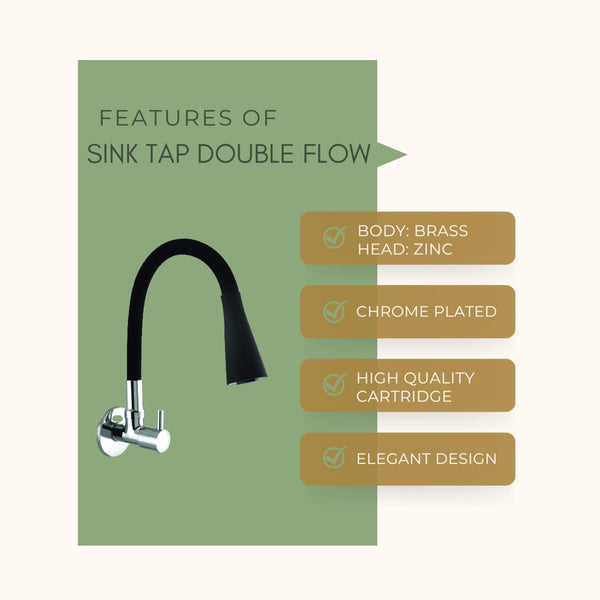 10X Sink Tap for Kitchen BL-9876 Flexible Neck Black Color Wall Mount